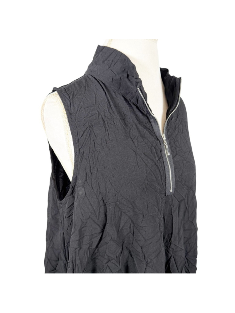 Comfy USA Black Verona Crinkle Vest Lagenlook Tunic Top Pockets Artsy Size M - Picture 10 of 11